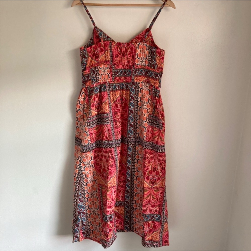 Old Navy Vibrant Red and Pink Patterned Midi Dress - Picture 4 of 8